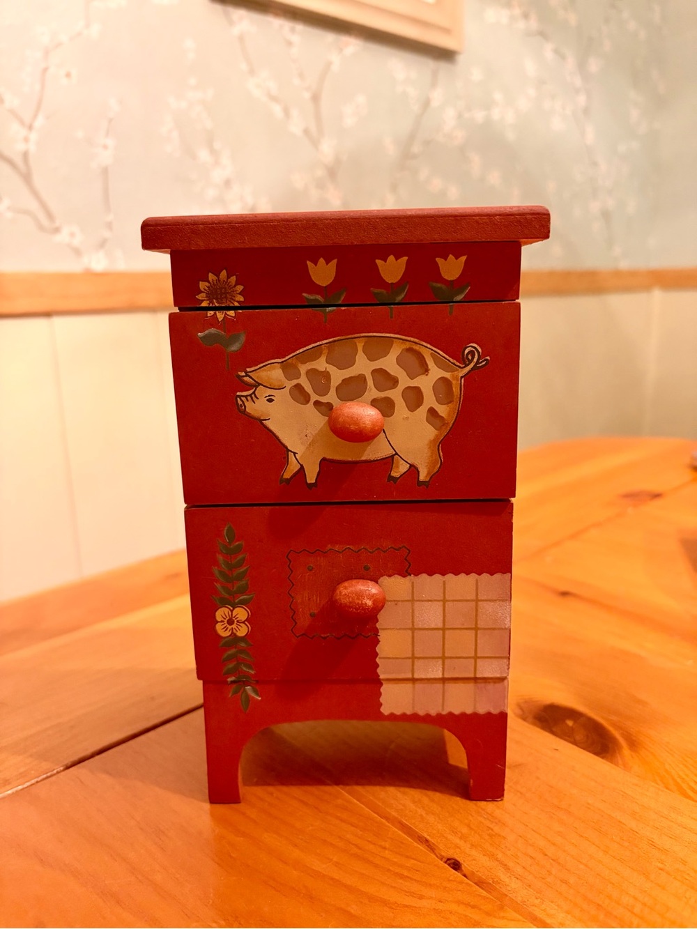 Red Miniature Dresser with Pig Motif